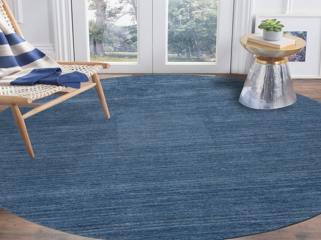 8'0" x 8'0" New Hand Loomed Blue Wool Round Oriental Rug - MOA10264577