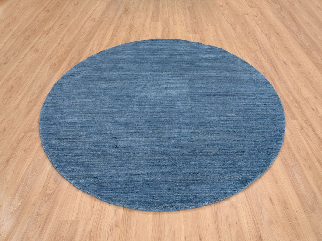 8'0" x 8'0" New Hand Loomed Blue Wool Round Oriental Rug - MOA10264577