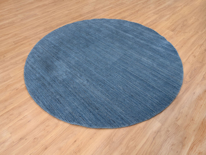 8'0" x 8'0" New Hand Loomed Blue Wool Round Oriental Rug - MOA10264577