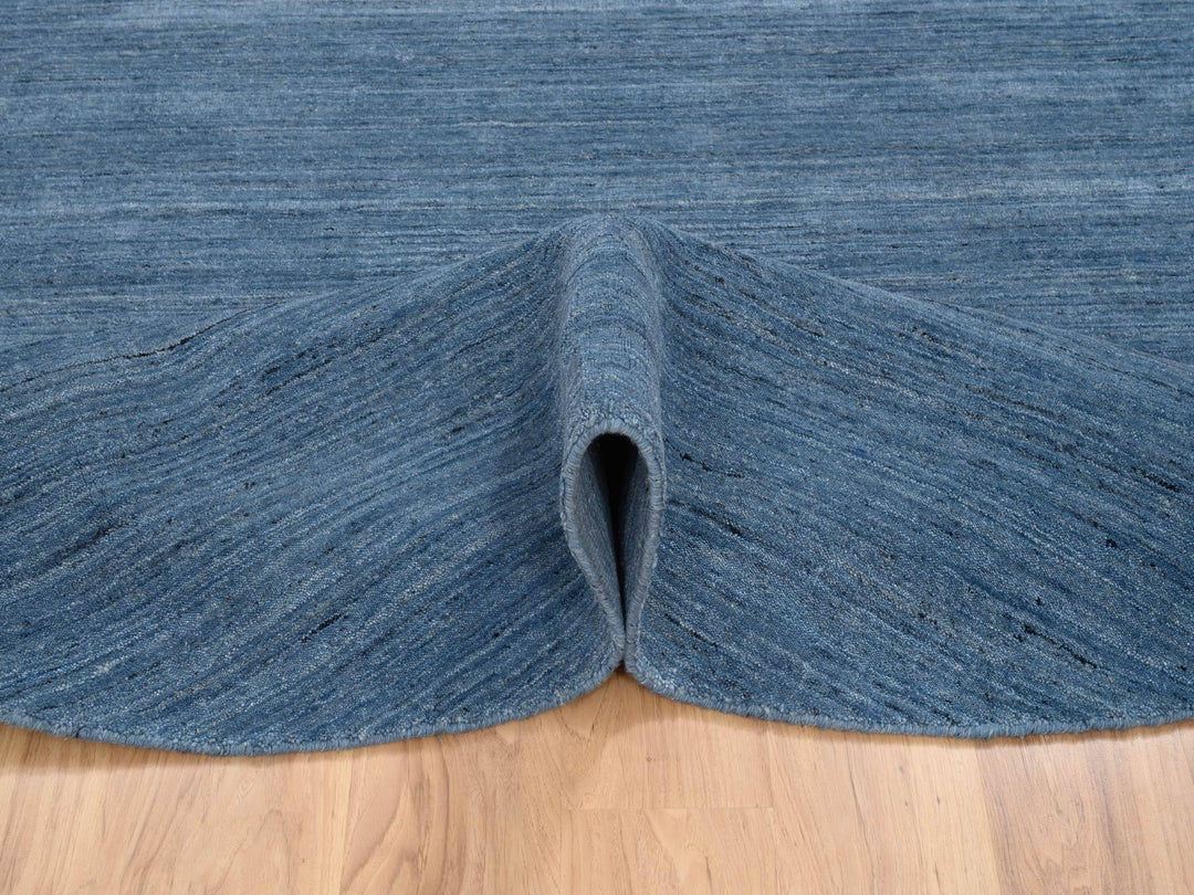 8'0" x 8'0" New Hand Loomed Blue Wool Round Oriental Rug - MOA10264577