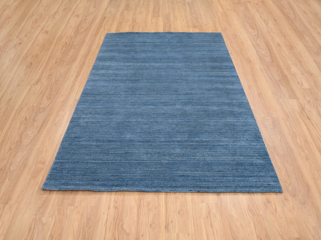 6'0" x 9'0" New Hand Loomed Blue Wool Rectangle Oriental Rug - MOA10264578