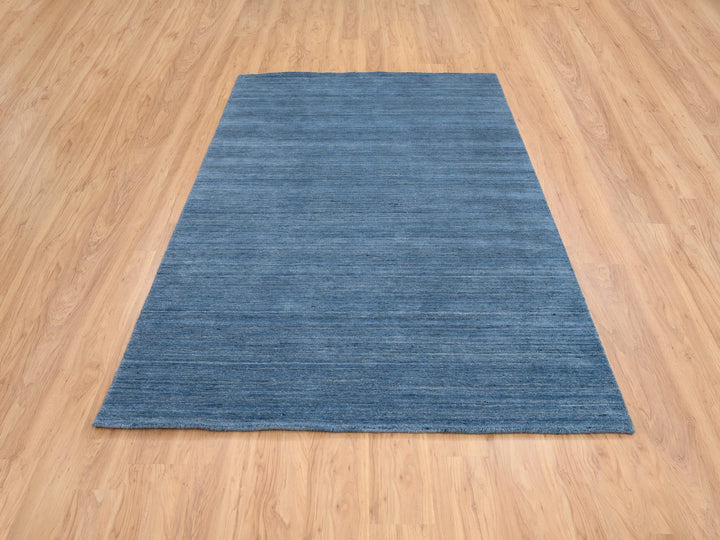 6'0" x 9'0" New Hand Loomed Blue Wool Rectangle Oriental Rug - MOA10264578