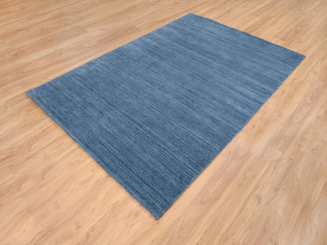 6'0" x 9'0" New Hand Loomed Blue Wool Rectangle Oriental Rug - MOA10264578