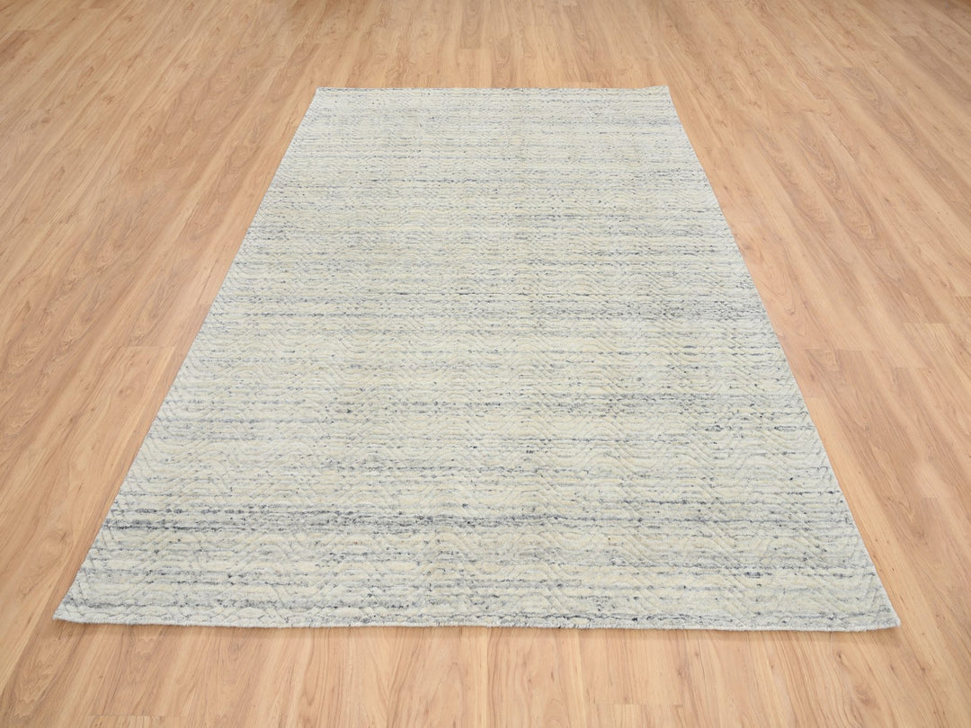 6'1" x 9'0" New Hand Loomed Beige Wool Rectangle Oriental Rug - MOA10264590