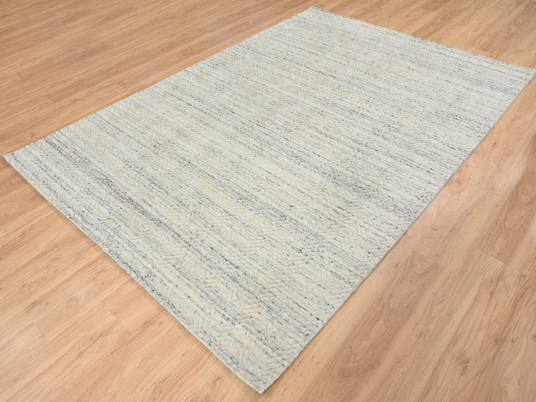 6'1" x 9'0" New Hand Loomed Beige Wool Rectangle Oriental Rug - MOA10264590