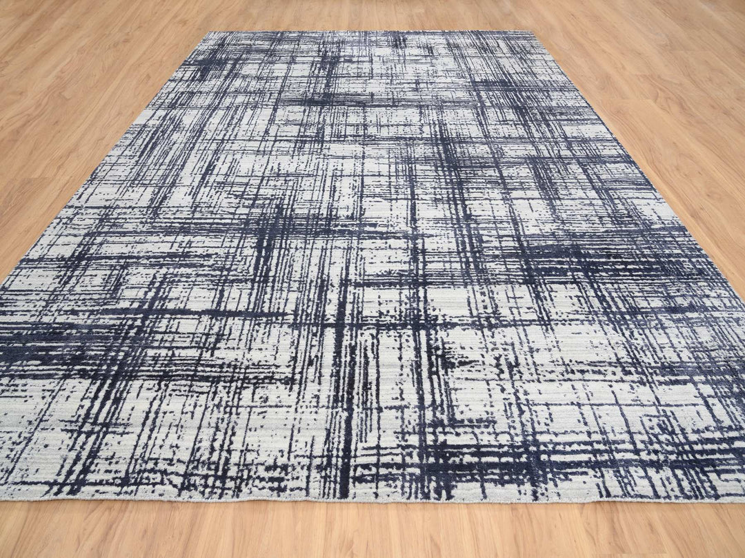 10'0" x 13'9" New Hand Loomed Black Wool & Silk Rectangle Oriental Rug - MOA10264595