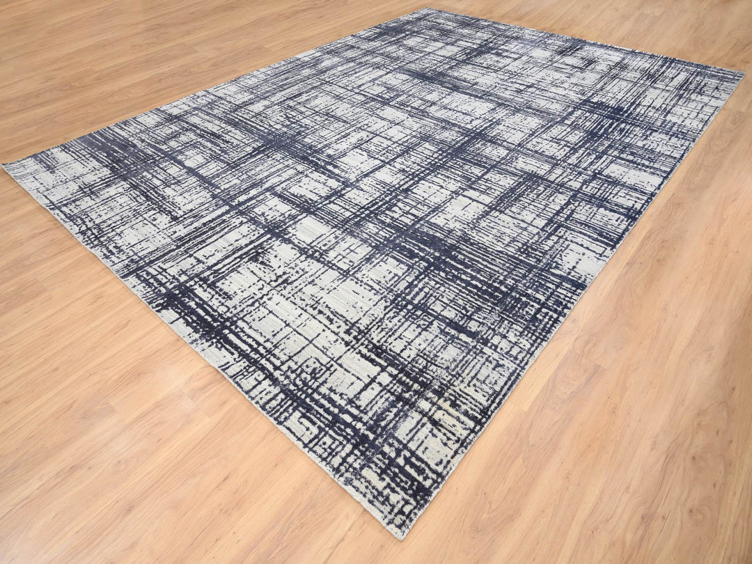 10'0" x 13'9" New Hand Loomed Black Wool & Silk Rectangle Oriental Rug - MOA10264595