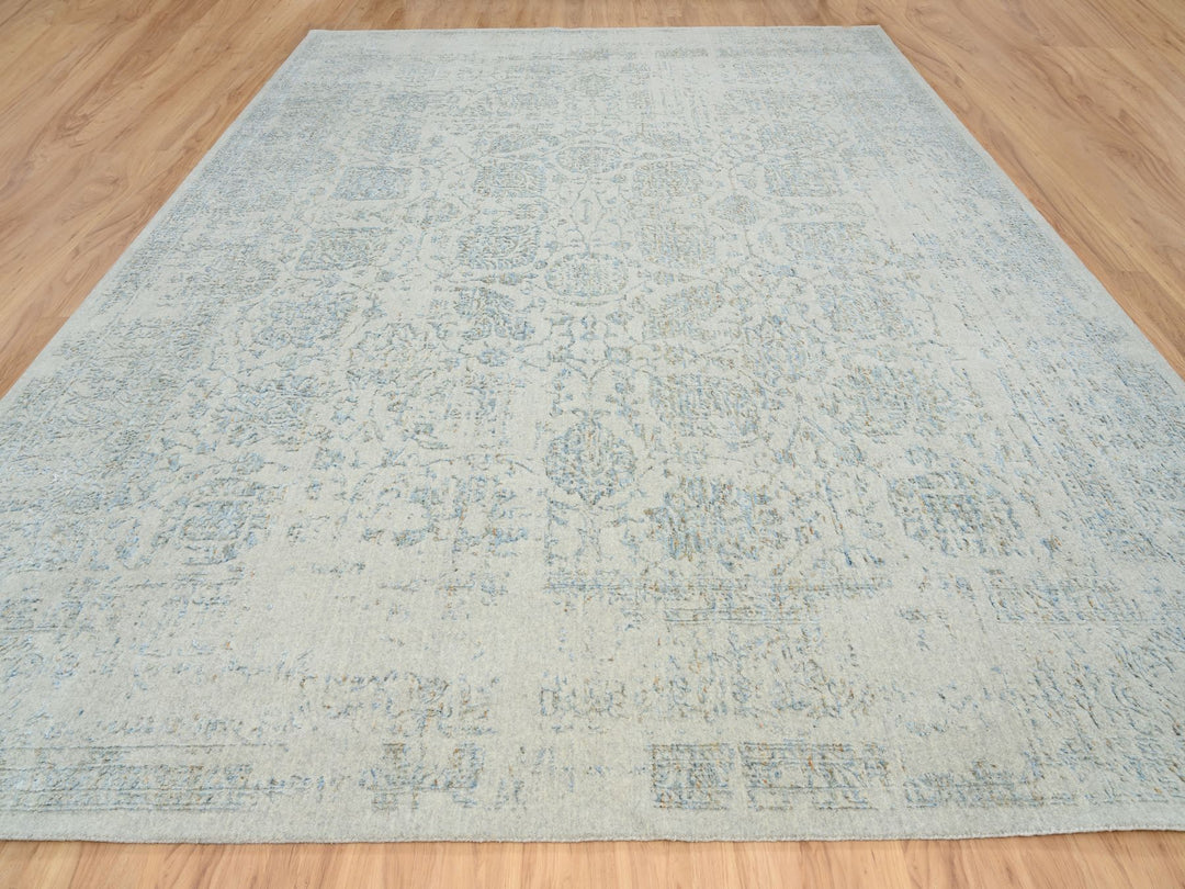 12'0" x 15'1" New Hand Loomed Blue Wool & Silk Rectangle Oriental Rug - MOA10264604