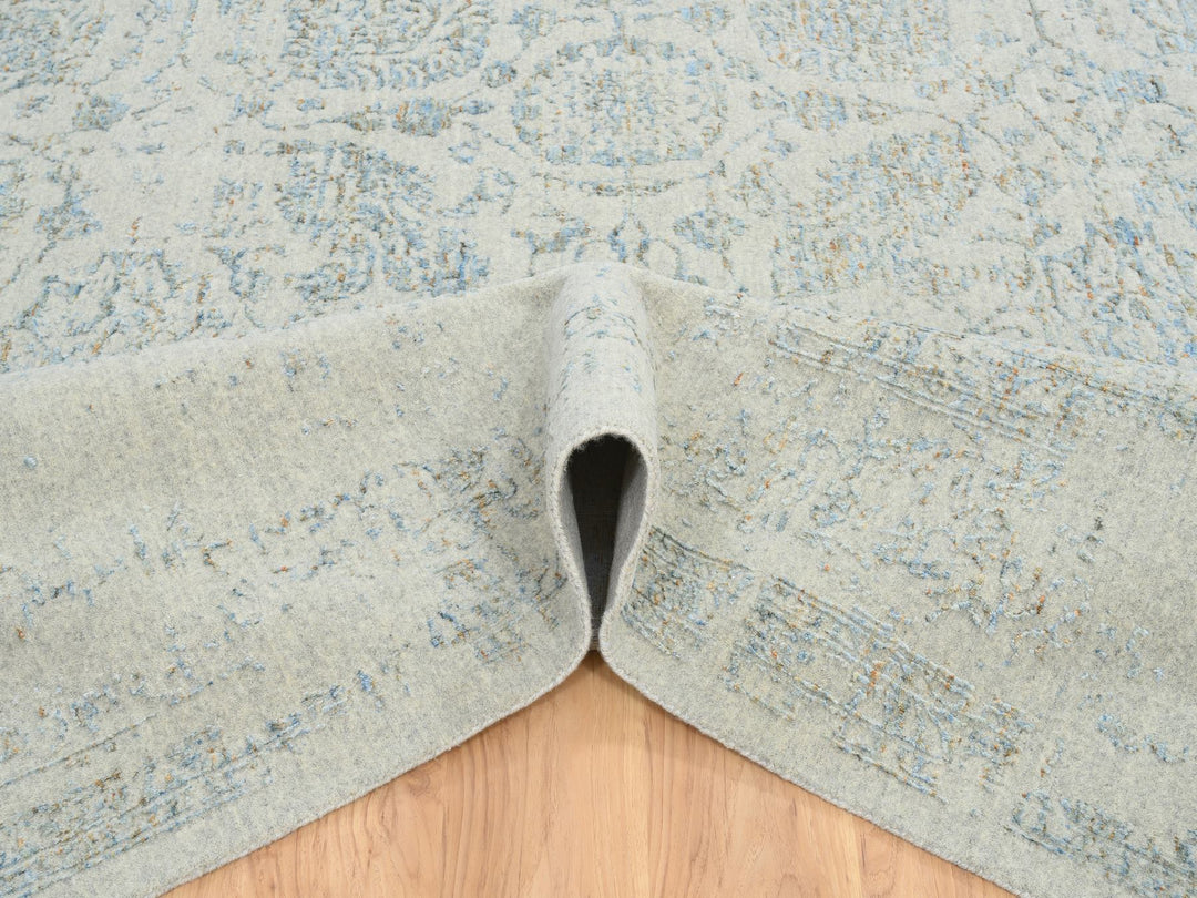 12'0" x 15'1" New Hand Loomed Blue Wool & Silk Rectangle Oriental Rug - MOA10264604