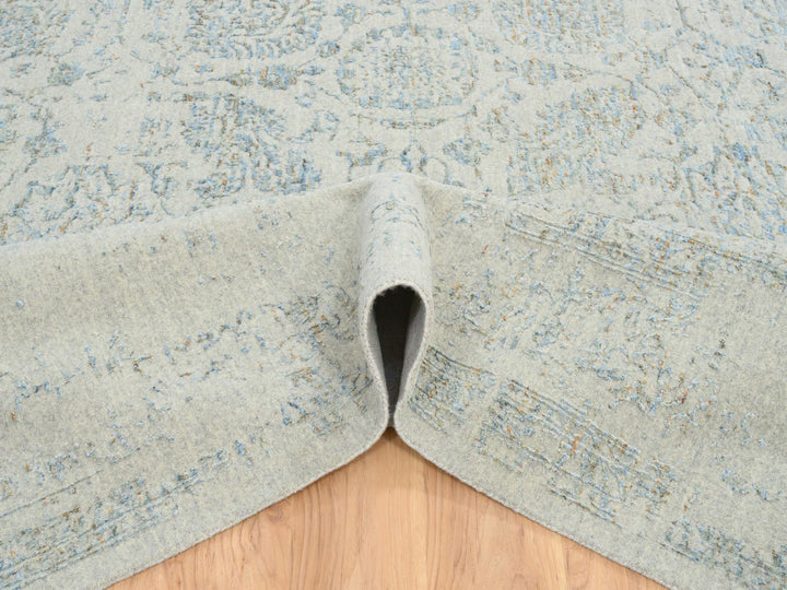 12'0" x 15'1" New Hand Loomed Blue Wool & Silk Rectangle Oriental Rug - MOA10264604