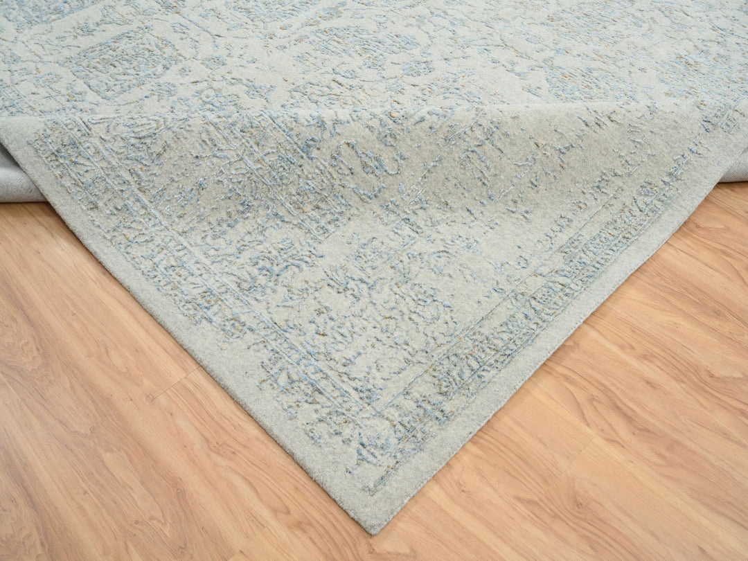 12'0" x 15'1" New Hand Loomed Blue Wool & Silk Rectangle Oriental Rug - MOA10264604