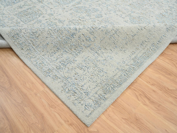 12'0" x 15'1" New Hand Loomed Blue Wool & Silk Rectangle Oriental Rug - MOA10264604