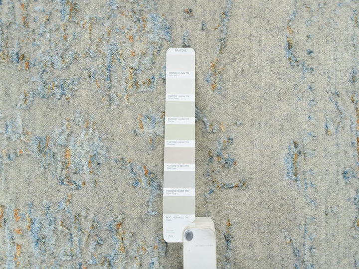 12'0" x 15'1" New Hand Loomed Blue Wool & Silk Rectangle Oriental Rug - MOA10264604