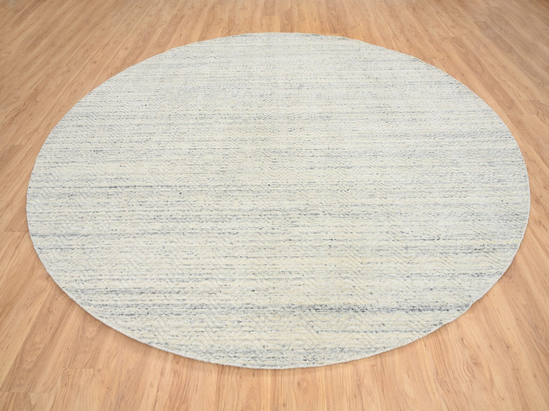 9'10" x 9'10" New Hand Loomed Beige Wool Round Oriental Rug - MOA10264605