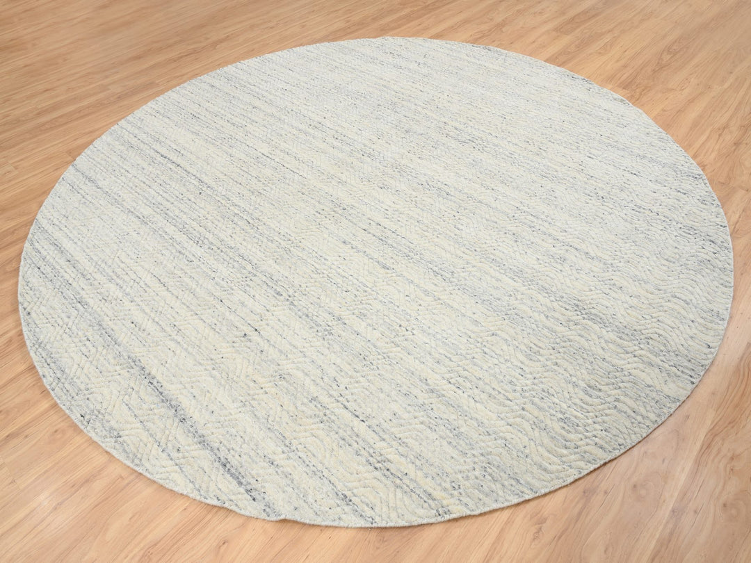 9'10" x 9'10" New Hand Loomed Beige Wool Round Oriental Rug - MOA10264605