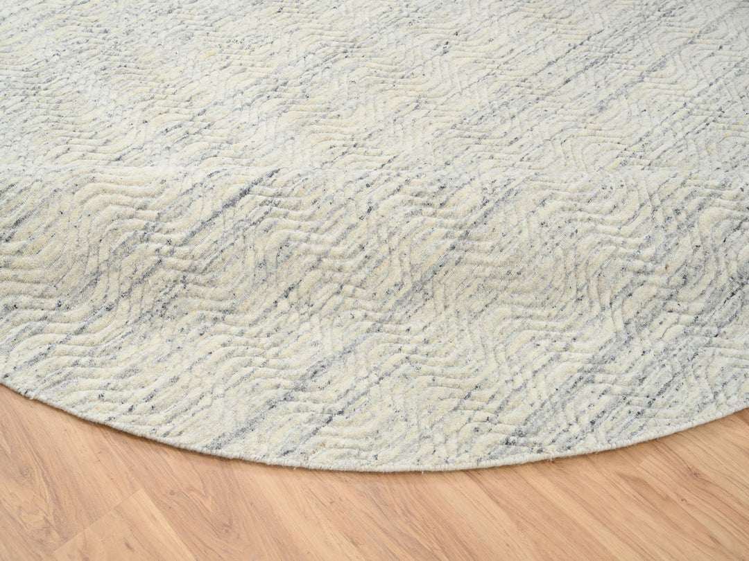 9'10" x 9'10" New Hand Loomed Beige Wool Round Oriental Rug - MOA10264605