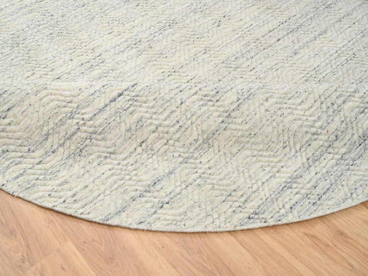 9'10" x 9'10" New Hand Loomed Beige Wool Round Oriental Rug - MOA10264605