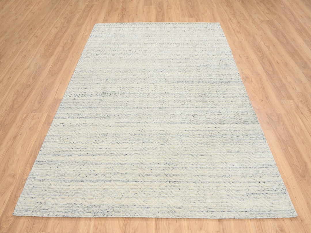 5'10" x 9'0" New Hand Loomed Beige Wool Rectangle Oriental Rug - MOA10264606