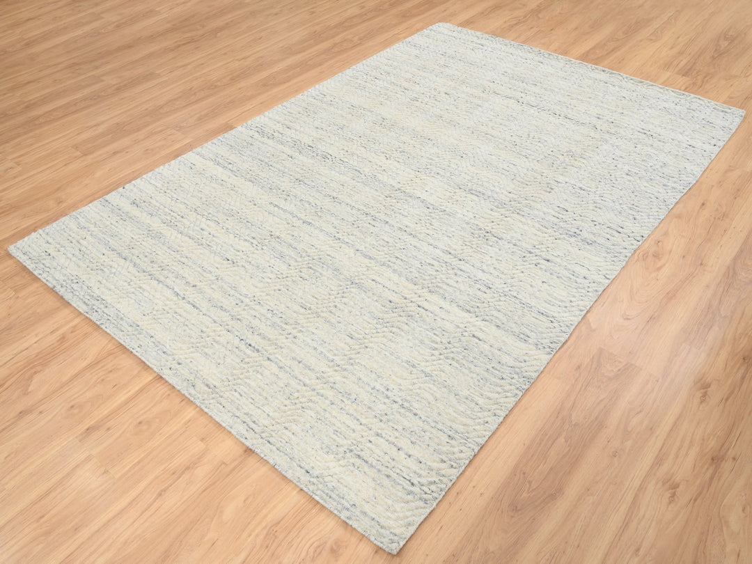 5'10" x 9'0" New Hand Loomed Beige Wool Rectangle Oriental Rug - MOA10264606