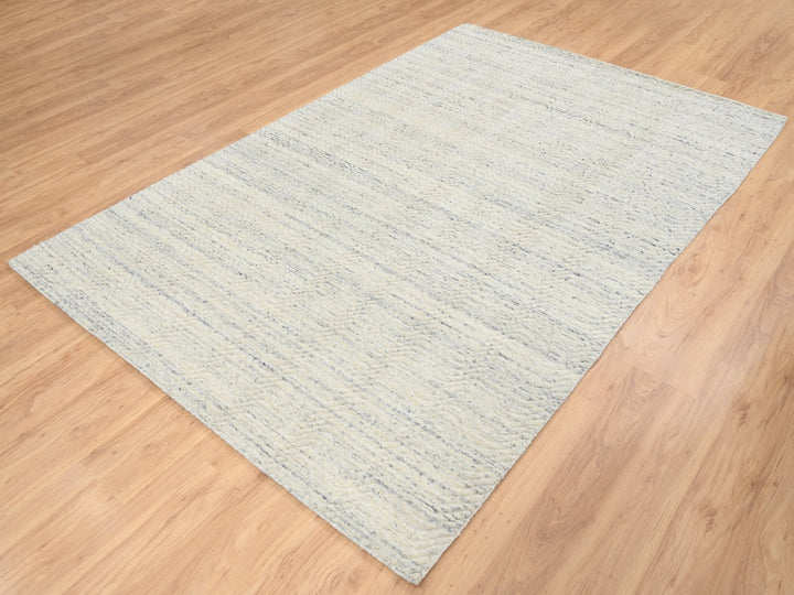 5'10" x 9'0" New Hand Loomed Beige Wool Rectangle Oriental Rug - MOA10264606