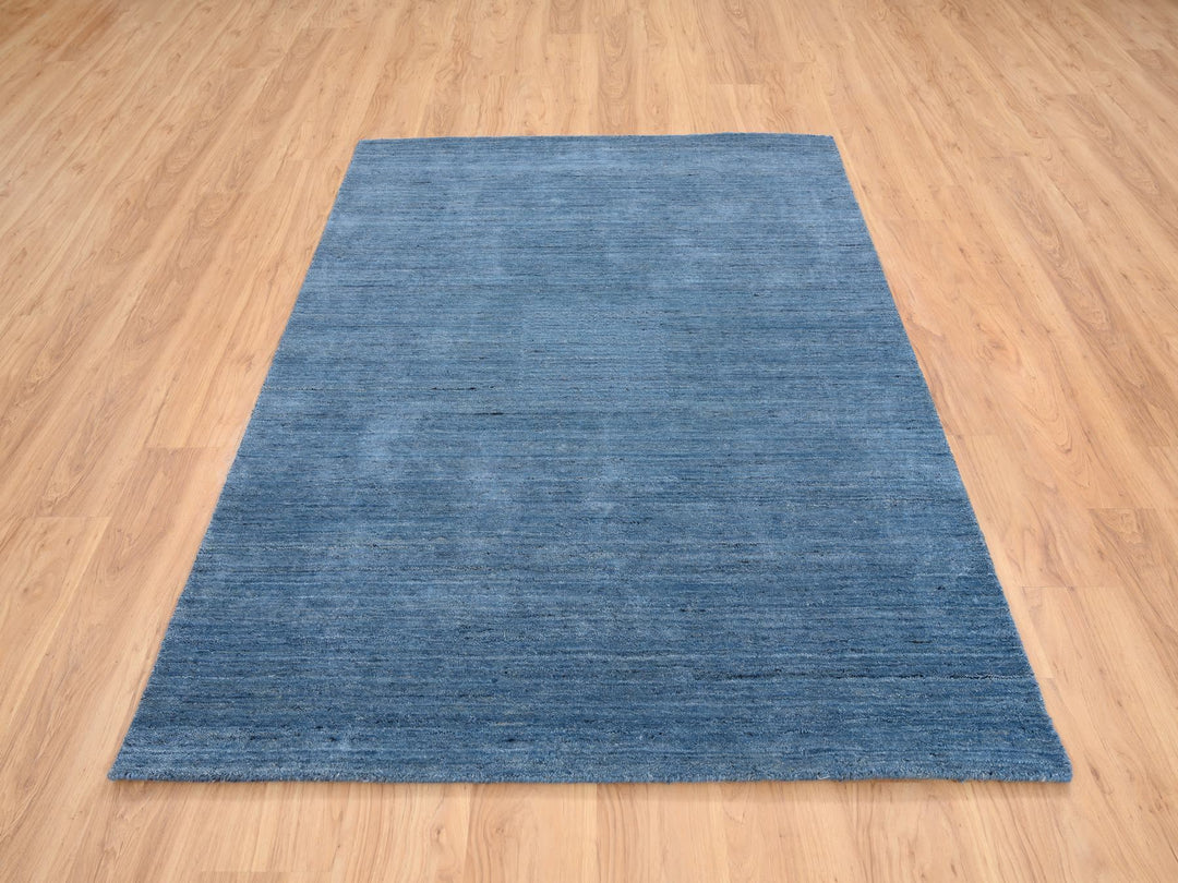 5'0" x 7'1" New Hand Loomed Blue Wool Rectangle Oriental Rug - MOA10264616