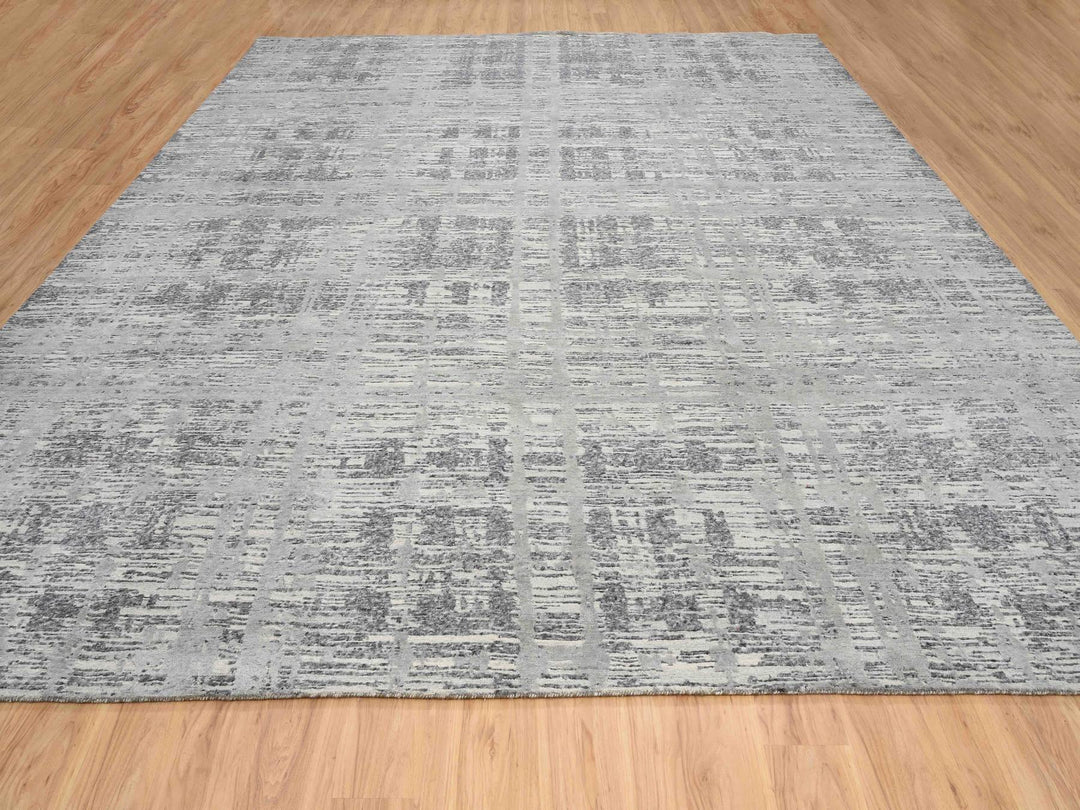 13'7" x 14'0" New Hand Knotted Grey Wool Square Oriental Rug - MOA10264710