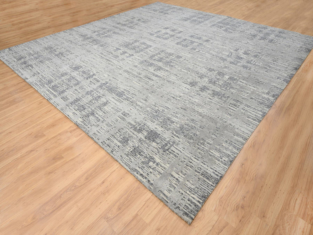 13'7" x 14'0" New Hand Knotted Grey Wool Square Oriental Rug - MOA10264710