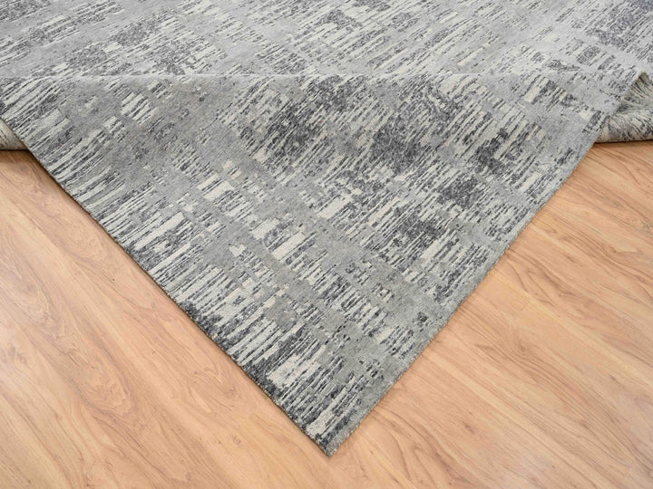 13'7" x 14'0" New Hand Knotted Grey Wool Square Oriental Rug - MOA10264710