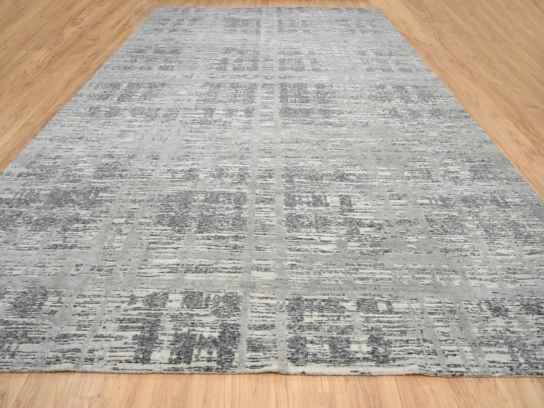 12'0" x 18'3" New Hand Knotted Grey Wool Rectangle Oriental Rug - MOA10264714