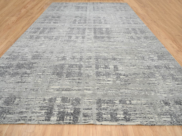 12'0" x 18'3" New Hand Knotted Grey Wool Rectangle Oriental Rug - MOA10264714