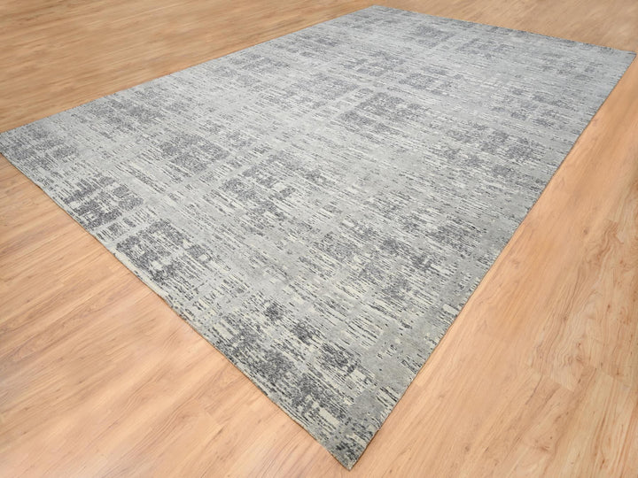 12'0" x 18'3" New Hand Knotted Grey Wool Rectangle Oriental Rug - MOA10264714