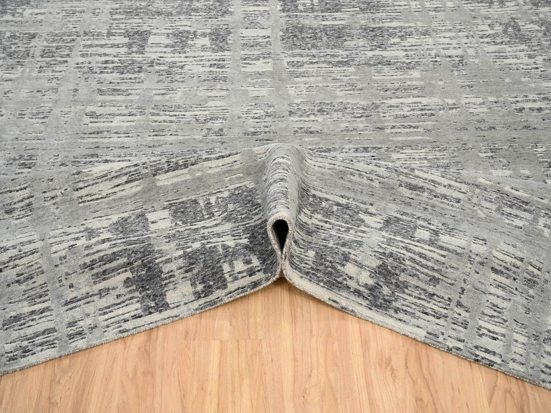 12'0" x 18'3" New Hand Knotted Grey Wool Rectangle Oriental Rug - MOA10264714