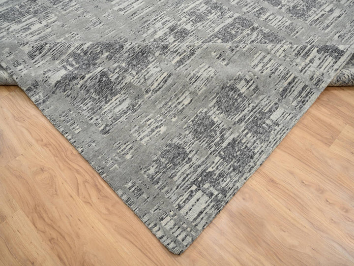12'0" x 18'3" New Hand Knotted Grey Wool Rectangle Oriental Rug - MOA10264714
