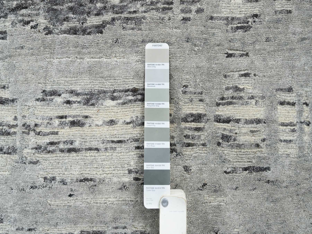 12'0" x 18'3" New Hand Knotted Grey Wool Rectangle Oriental Rug - MOA10264714