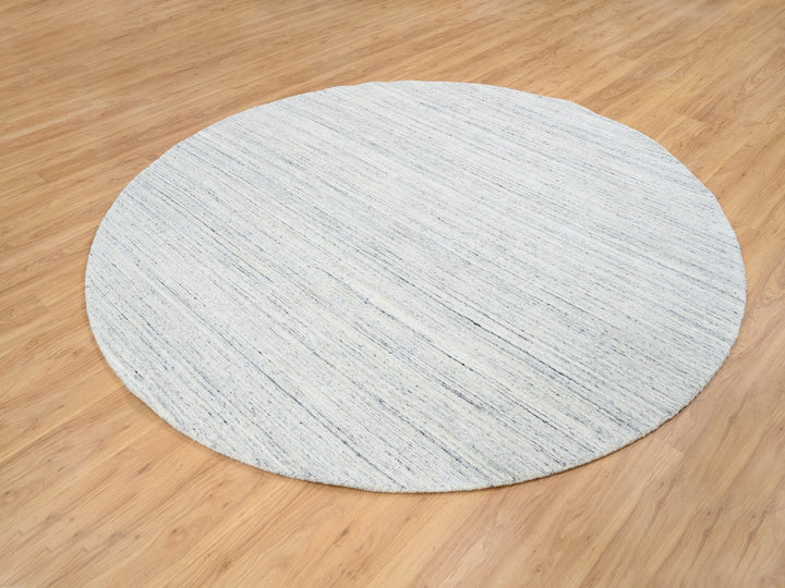 7'10" x 7'10" New Hand Loomed Ivory Wool Round Oriental Rug - MOA10264772