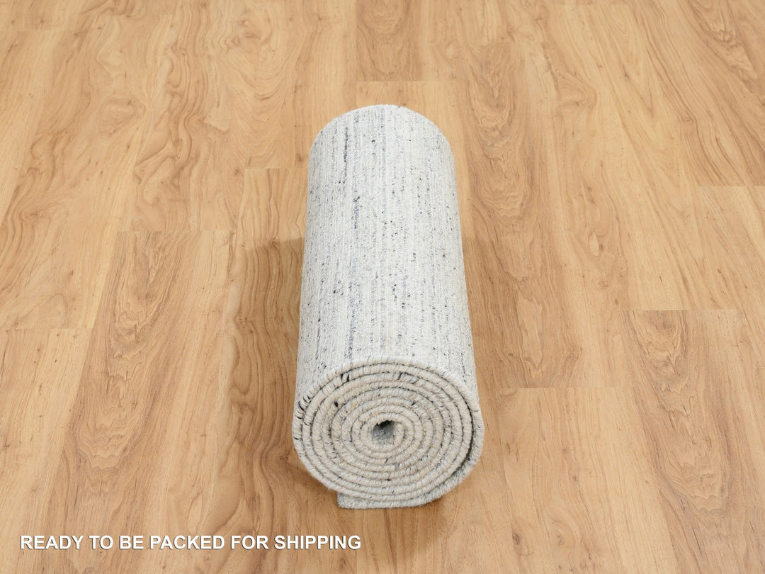 2'6" x 12'0" New Hand Loomed Ivory Wool Runner Oriental Rug - MOA10264780