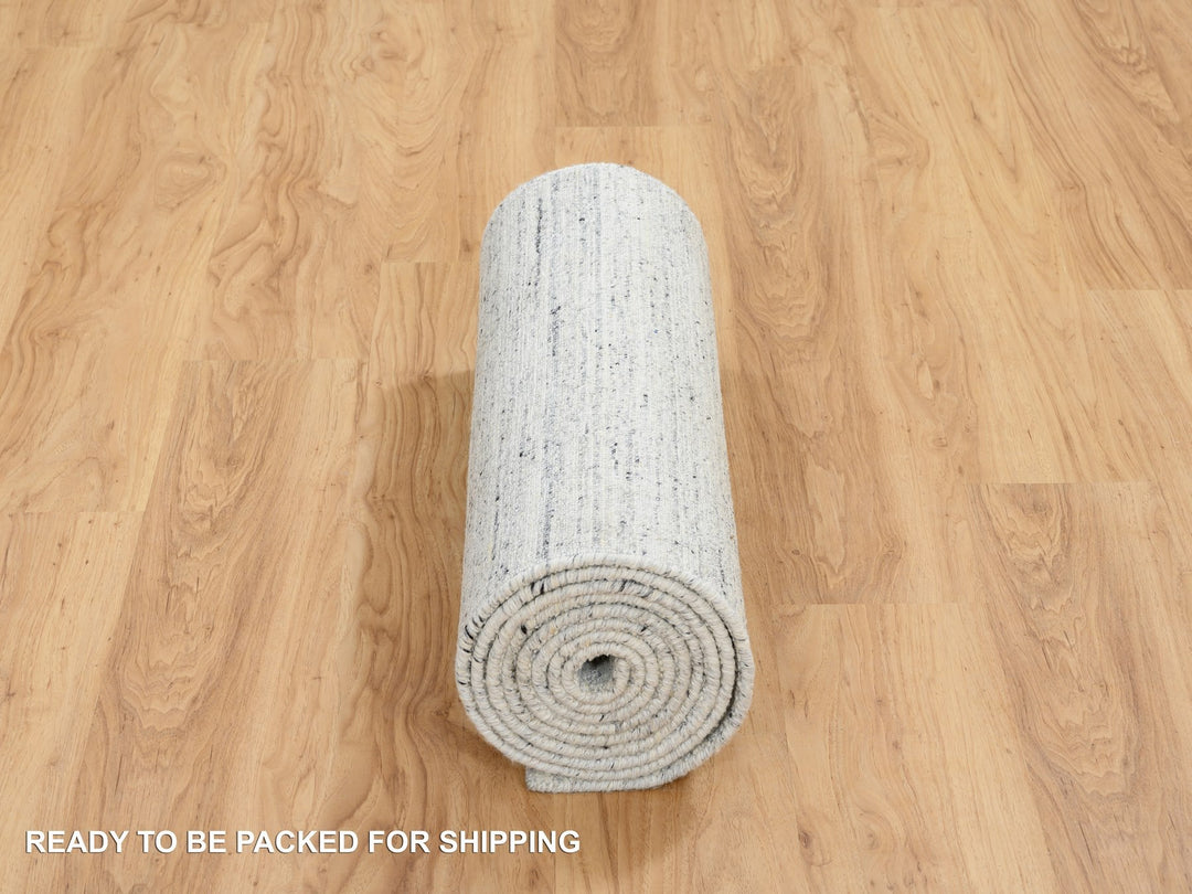 2'6" x 11'10" New Hand Loomed Ivory Wool Runner Oriental Rug - MOA10264781