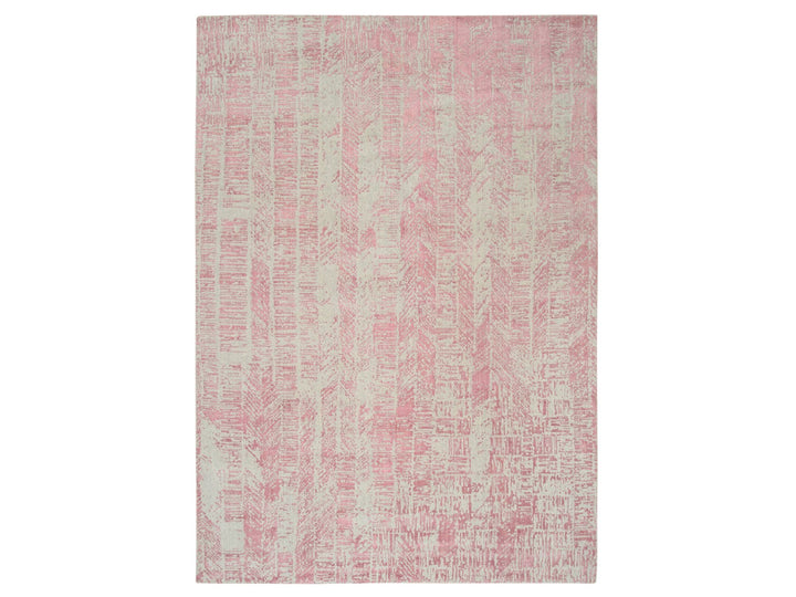 9'0" x 11'10" New Hand Loomed Pink Wool & Silk Rectangle Oriental Rug - MOA10264807