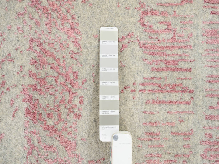 9'0" x 11'9" New Hand Loomed Pink Wool & Silk Rectangle Oriental Rug - MOA10264809