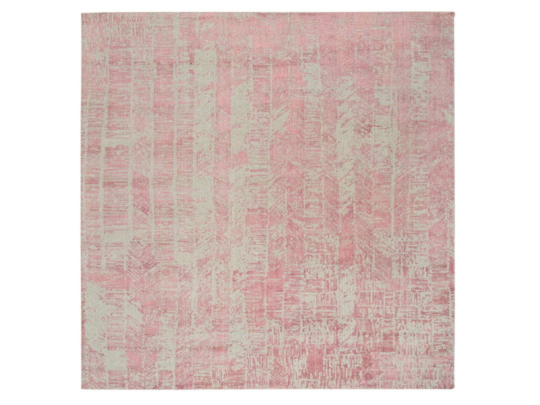 10'0" x 10'2" New Hand Loomed Pink Wool & Art Silk Square Oriental Rug - MOA10264815