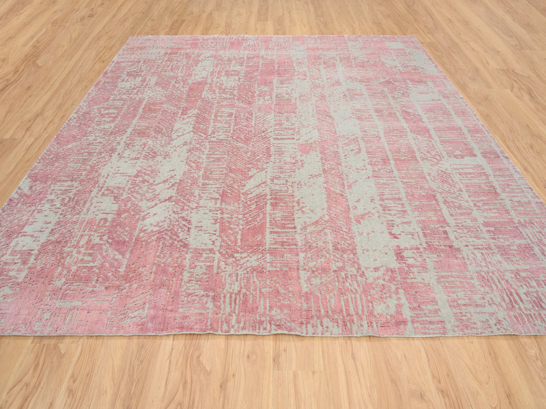 10'0" x 10'2" New Hand Loomed Pink Wool & Art Silk Square Oriental Rug - MOA10264815