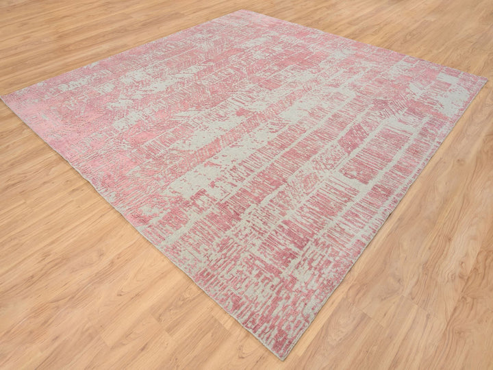 10'0" x 10'2" New Hand Loomed Pink Wool & Art Silk Square Oriental Rug - MOA10264815
