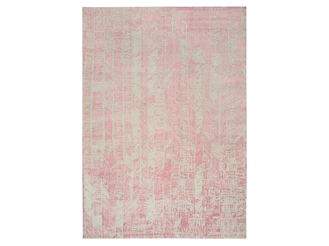 10'0" x 14'0" New Hand Loomed Pink Wool & Silk Rectangle Oriental Rug - MOA10264817