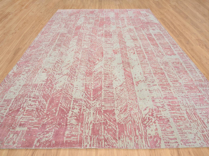 10'0" x 14'0" New Hand Loomed Pink Wool & Silk Rectangle Oriental Rug - MOA10264817