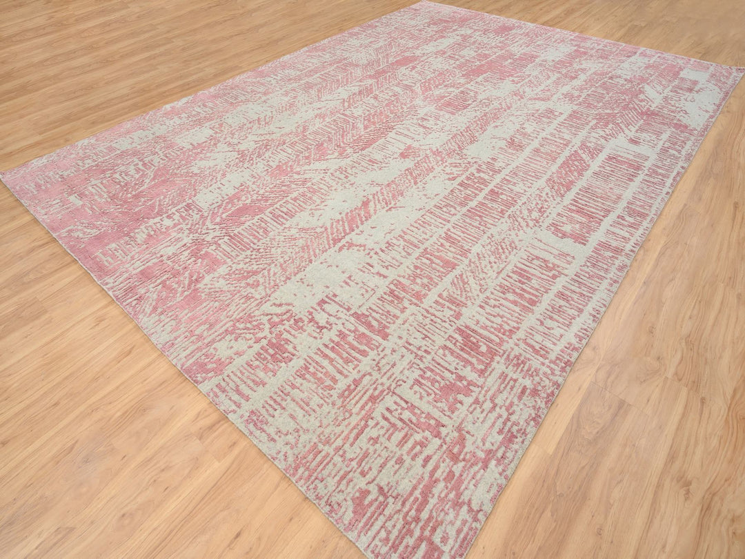 10'0" x 14'0" New Hand Loomed Pink Wool & Silk Rectangle Oriental Rug - MOA10264817