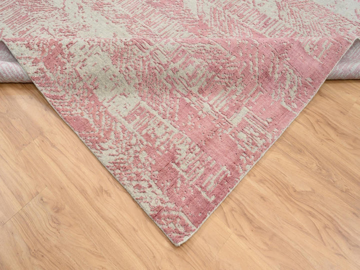 10'0" x 14'0" New Hand Loomed Pink Wool & Silk Rectangle Oriental Rug - MOA10264817