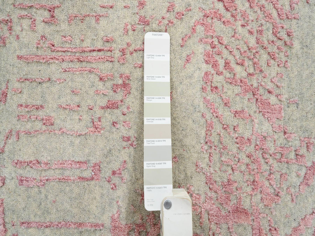 10'0" x 14'0" New Hand Loomed Pink Wool & Silk Rectangle Oriental Rug - MOA10264817