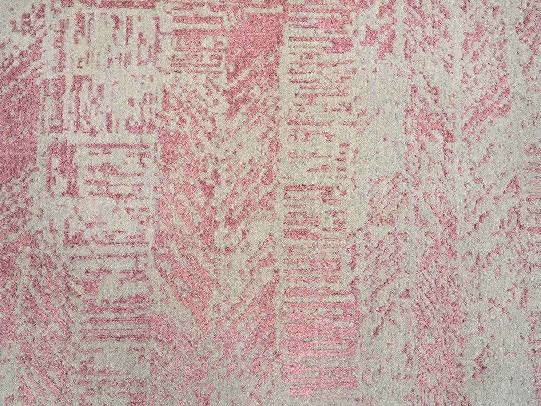 10'0" x 14'0" New Hand Loomed Pink Wool & Silk Rectangle Oriental Rug - MOA10264817