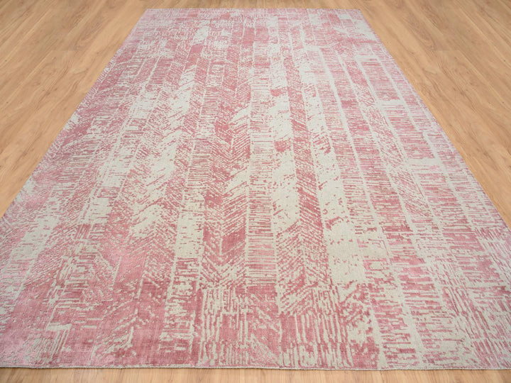 11'10" x 17'10" New Hand Loomed Pink Wool & Art Silk Rectangle Oriental Rug - MOA10264836