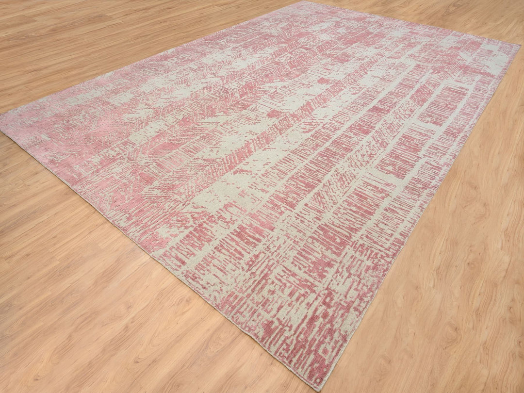 11'10" x 17'10" New Hand Loomed Pink Wool & Art Silk Rectangle Oriental Rug - MOA10264836